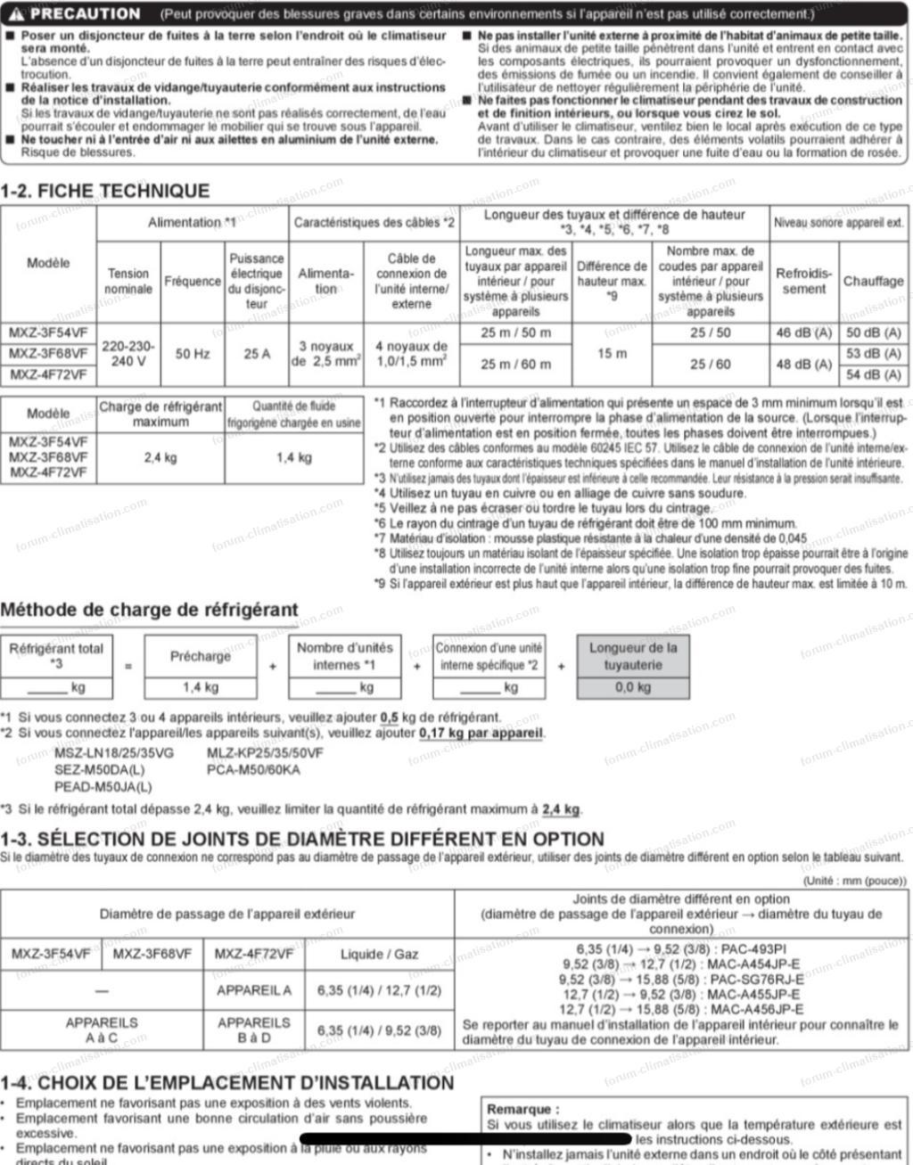 notice installation Mitsubishi MXZ-3F68VF